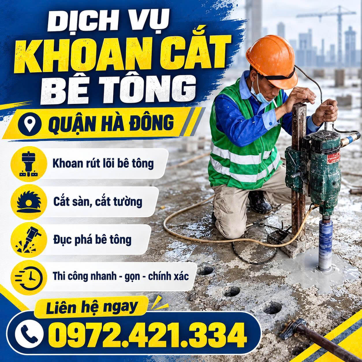 Khoan Cắt Bê Tông Quận Hà Đông