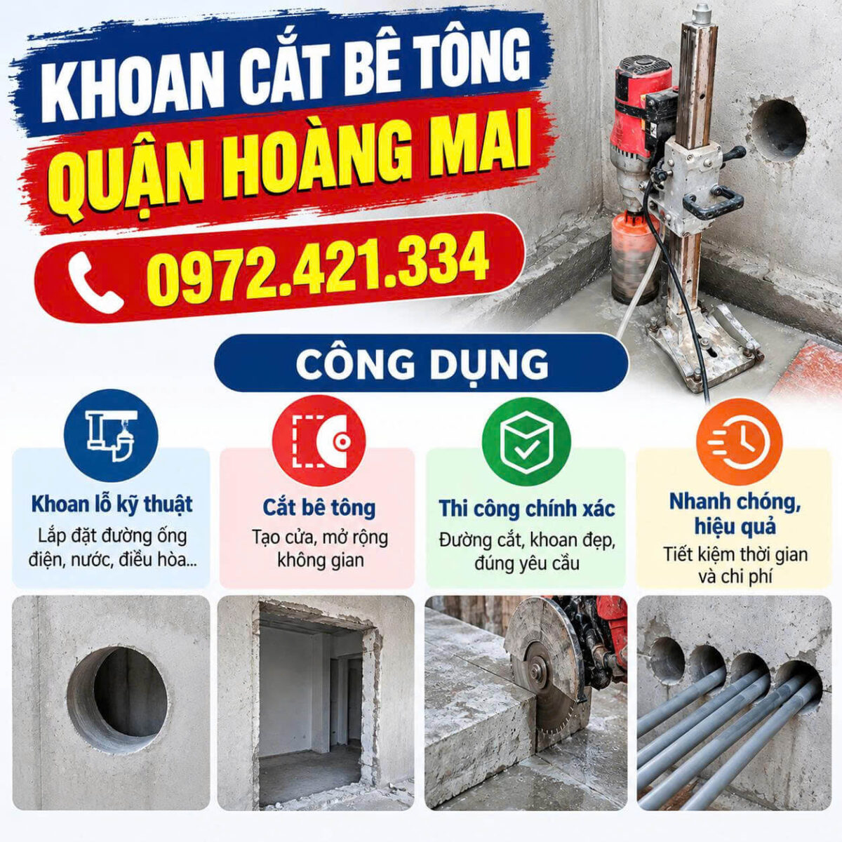 Khoan Cắt Bê Tông Quận Hoàng Mai