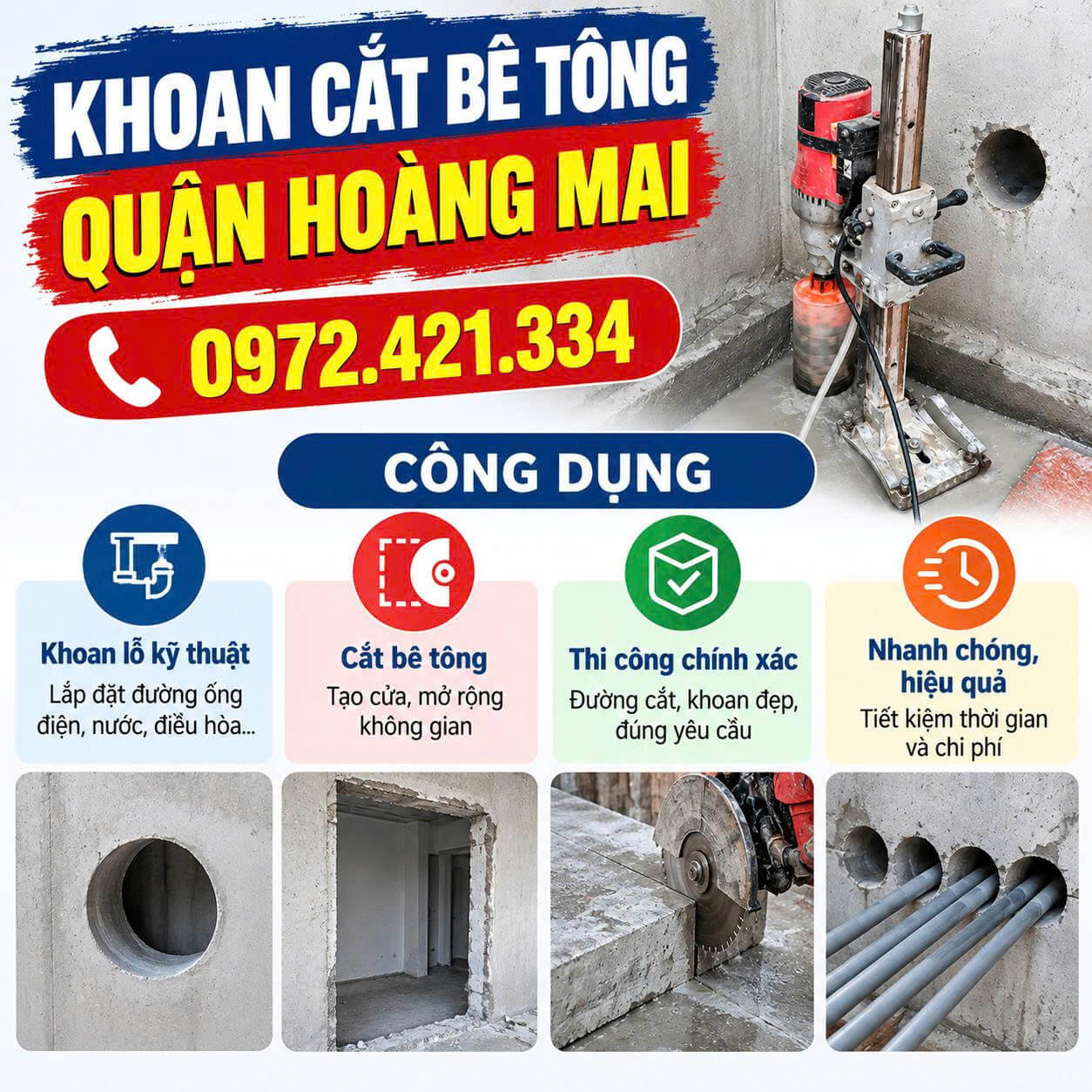 Khoan Cắt Bê Tông Quận Hoàng Mai