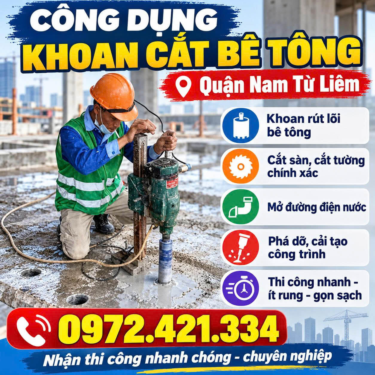 Khoan Cắt Bê Tông Quận Nam Từ Liêm