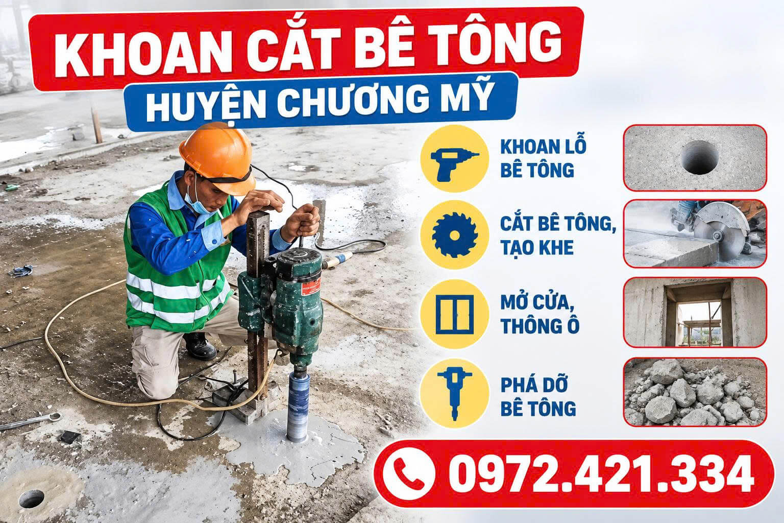 Khoan Cắt Bê Tông Tại Huyện Chương Mỹ