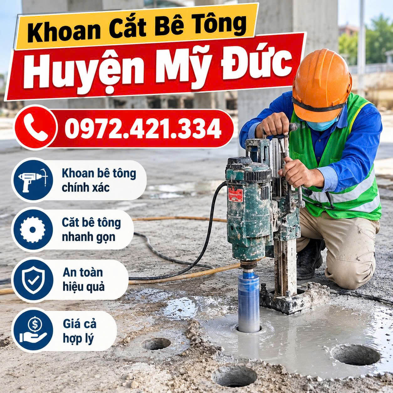 Khoan Cắt Bê Tông Tại Huyện Mỹ Đức