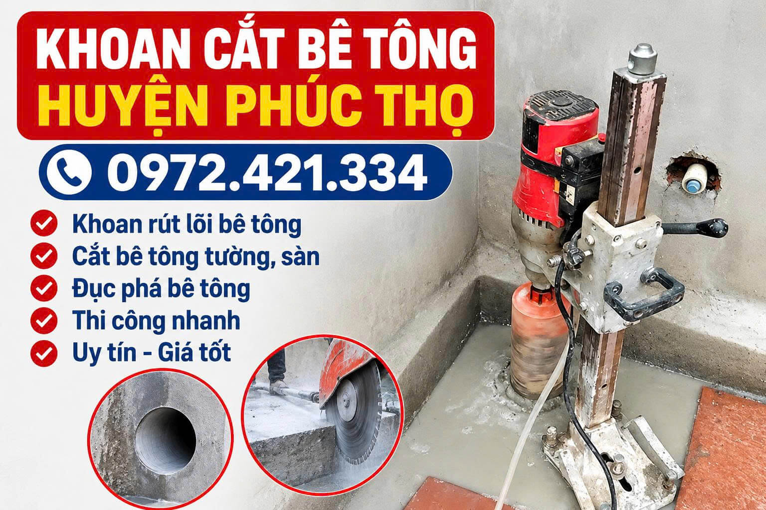 Khoan Cắt Bê Tông Tại Huyện Phúc Thọ