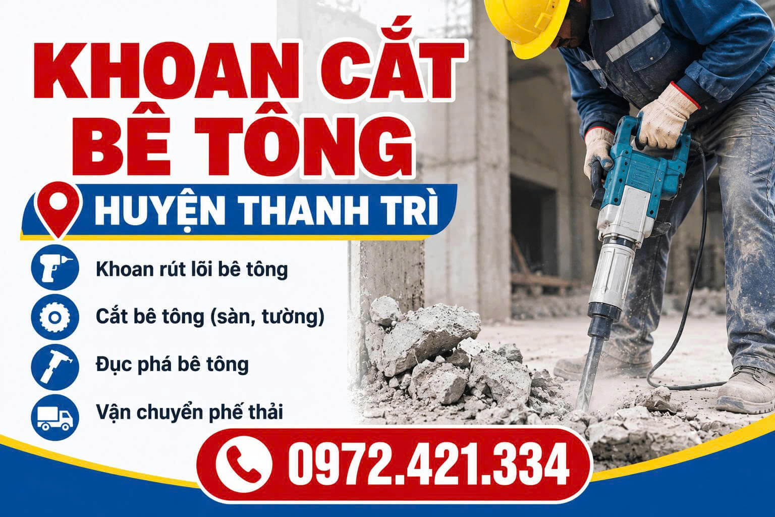 Khoan Cắt Bê Tông Tại Huyện Thanh Trì