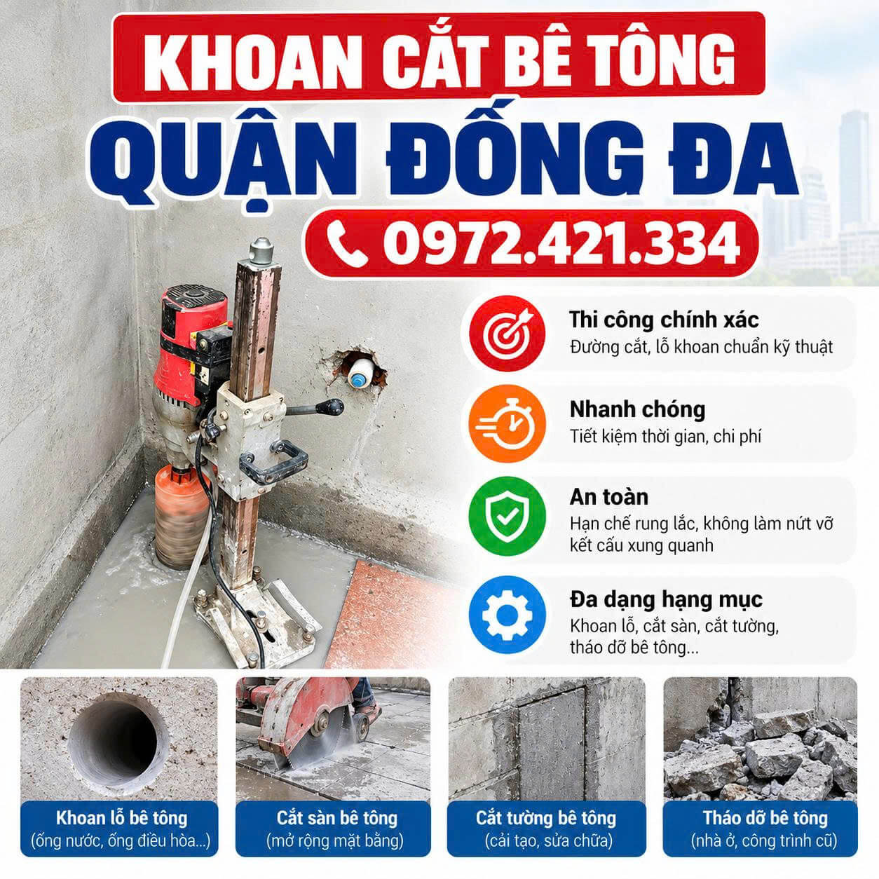 Khoan Cắt Bê Tông Tại Quận Đống Đa