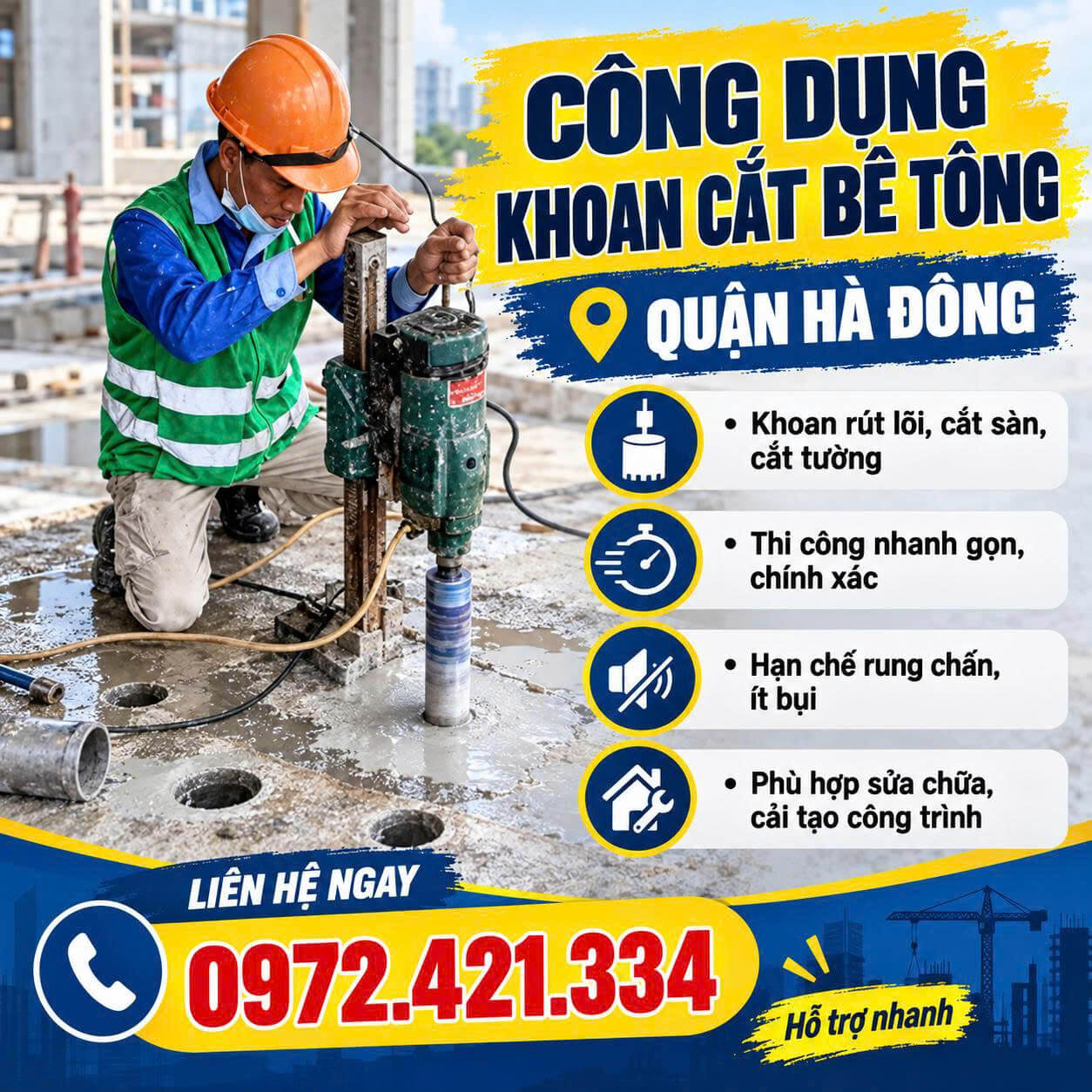 Khoan Cắt Bê Tông Tại Quận Hà Đông