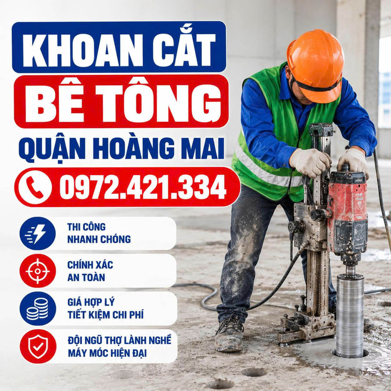 Khoan Cắt Bê Tông Tại Quận Hoàng Mai