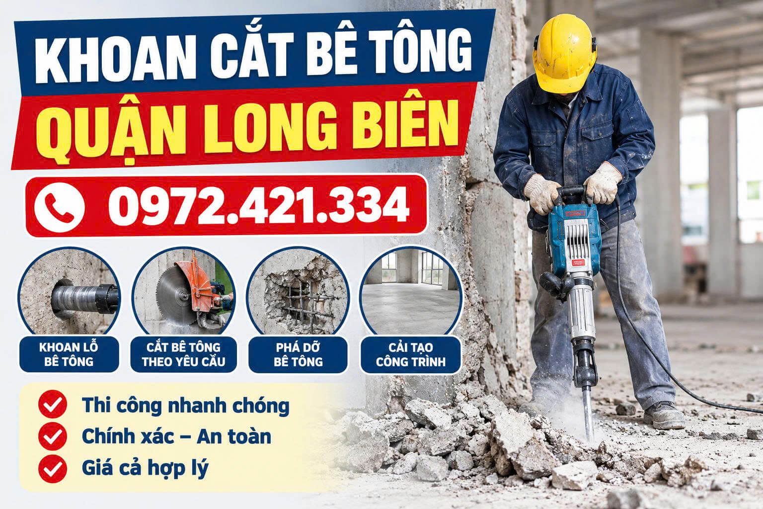 Khoan Cắt Bê Tông Tại Quận Long Biên